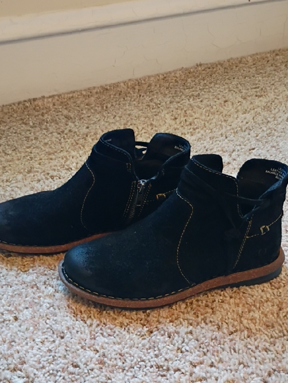 Born Black Suede Ankle Booties with Cork-Look Sole